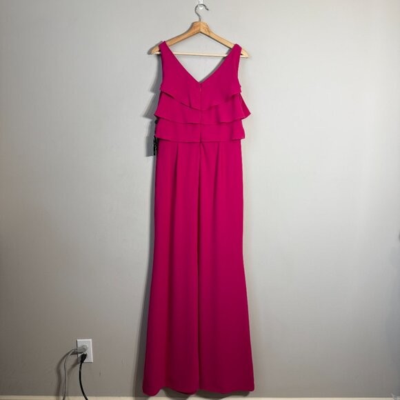 Adrianna Papell Ruffle Crepe Maxi Gown Women's 10 Pink Formal Dress Party NWT - Picture 3 of 16